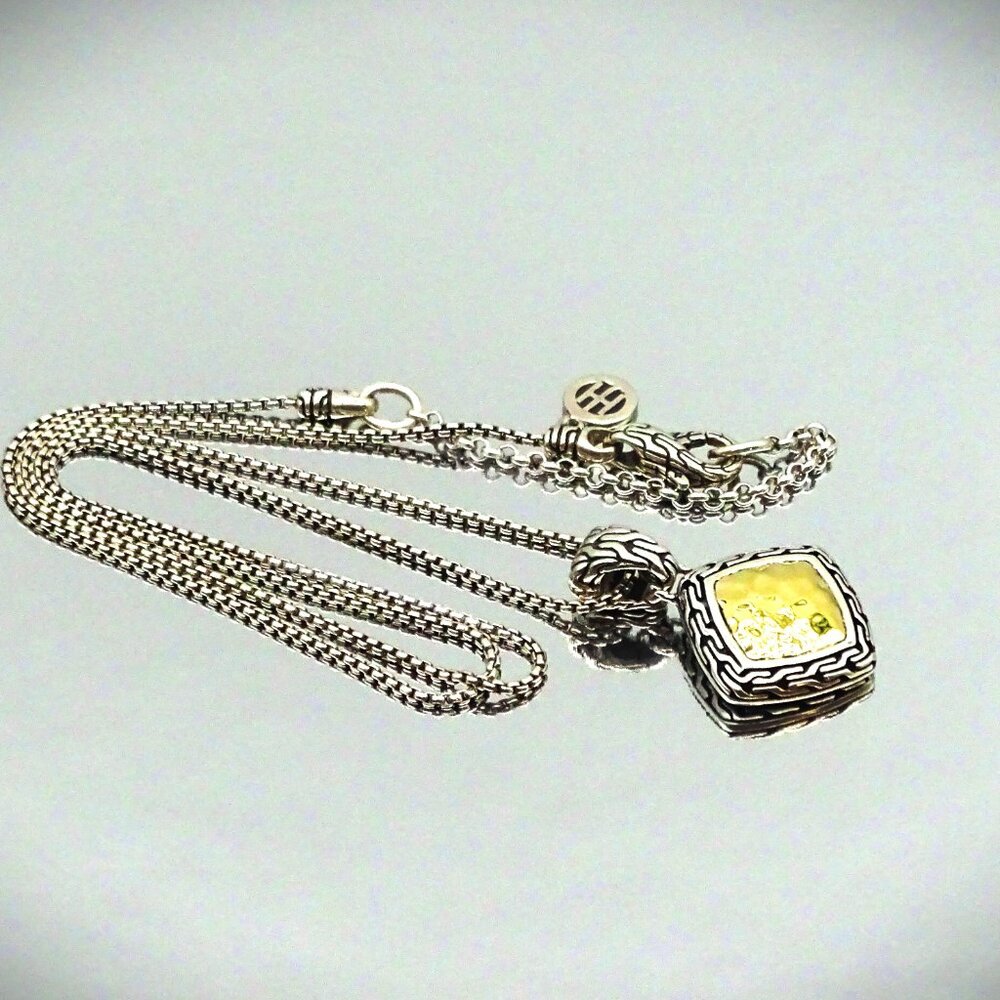 JOHN HARDY Chain Collection Sterling Silver 18K Gold Hammered Pendant Necklace - Picture 7 of 11